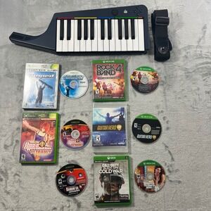 Microsoft Xbox Mixed Game Case Rock Band Keyboard Bundle Lot UNTESTED SOLD AS-IS